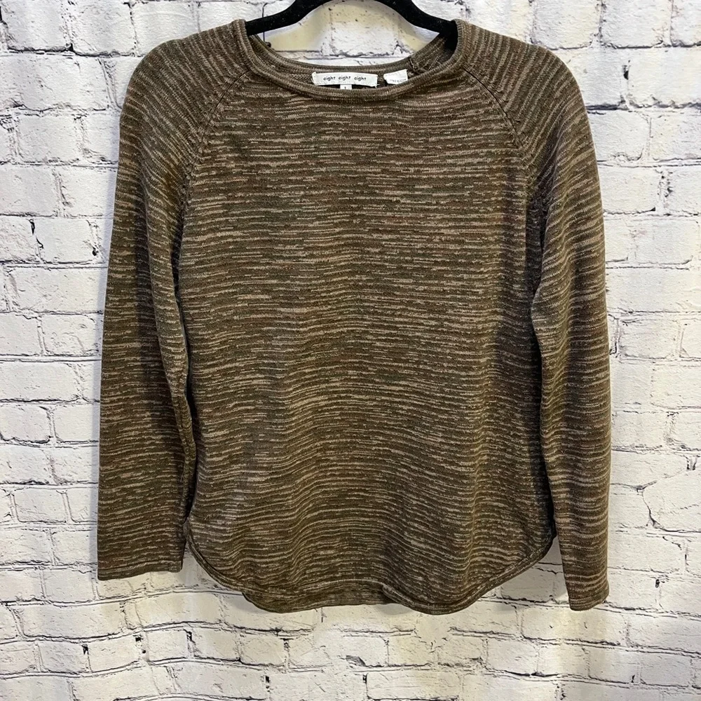 EIGHT EIGHT EIGHT Womens Sweater Brown/Neutrals Pullover Curved Hemline Size L